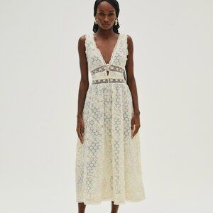 NWT For Love & Lemons Snowflake Daisy Midi Dress Cream